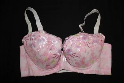 Pink floral embroidered underwire Bra- Lace- bow detail- Size 30C - Image 1 of 4