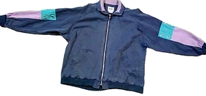 Vtg 1990s Bay Club Women's Denim Jacket Pastel Sleeves Retro Size 14 Full Zip - Picture 1 of 10
