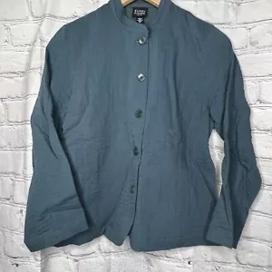 Eileen Fisher Petite Canvas Mandarin Collar Jacket Button Up Blue Petite Small - Picture 1 of 8