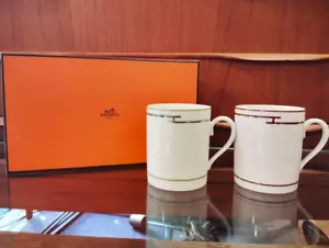 Hermes Rhythm Mug Set of 2 Porcelain Blue Red Line with Gift Box - Picture 1 of 10