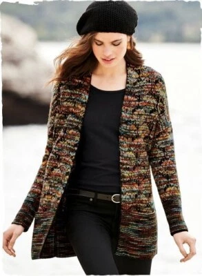 Peruvian Connection Rainbow Jacquard Floral Cardigan Medium Black Alpaca Wool - Image 1 of 4