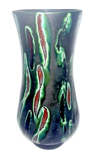 VASO nero MCM astratto, grande ceramica artistica + smalto a goccia verde di LOVELL CERAMIS - Foto 1 di 6
