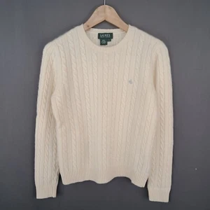 Maglione Lauren Ralph Lauren 100% Cashmere bianco taglia M da donna a trecce - Foto 1 di 5