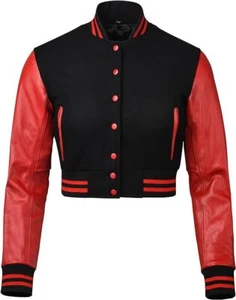 Warrior Gears Cropped Varsity Jacket Women - Leather Sleeves and Pure Wool Body - Picture 1 of 4