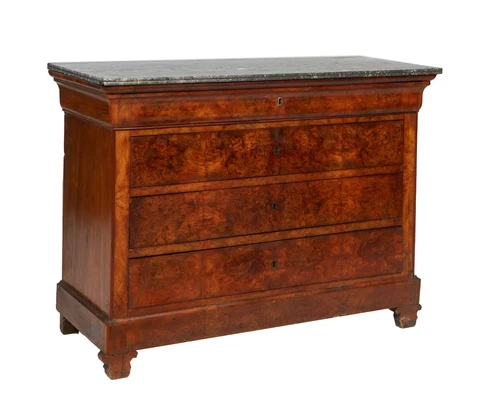 Antique Louis Philippe Burled Walnut Marble Top Commode Chest of Drawers Cabinet Cover