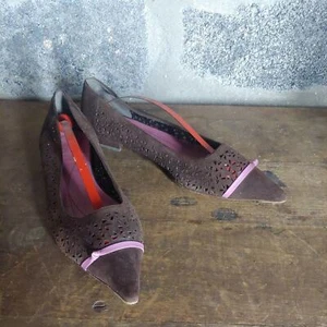 KATE SPADE sz 9.5 brown pointed toe cut out suede flats pink bow on top - Picture 1 of 7
