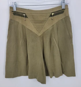 Cache Shorts Womens 8 Olive Green High Waist Pleated Gaucho Retro Y2K 90s - Picture 1 of 11