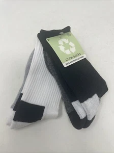 2 Pair Crew Socks Adult One Size Fits Most White Grey And Black Grey Unisex - Picture 1 of 5