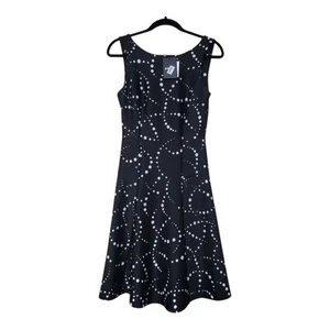 Donna Karan NY Polka Dot Dress XS 2 NWT Spiral Polka Dot- Fit Flare- Black White - Picture 1 of 7