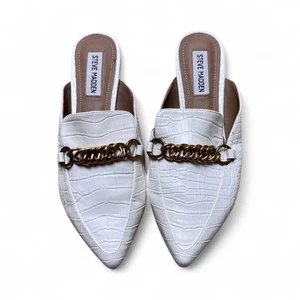 Steve Madden weiße Damen-Pantoletten mit Krokoprägung und Kette Größe 7,5 neu ohne Karton - Bild 1 von 4
