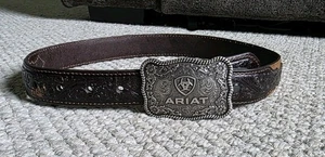ARIAT BOY'S ETCHED BUCKLE LEATHER FLORAL DISTRESSED HAND TOOLED BELT Size 26 - Picture 1 of 6