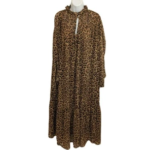NWT H&M Tiered Dress Womens XXL Brown Leopard Print Ruffles Sheer Lined Flowy - Picture 1 of 23