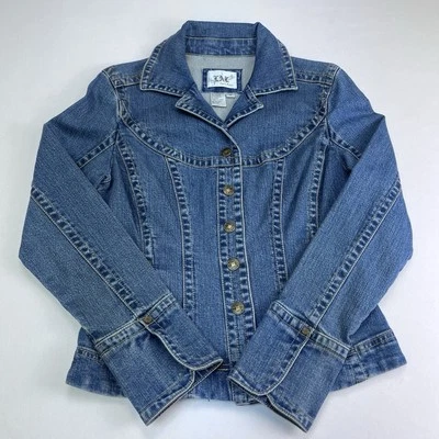 Chaqueta vaquera elástica azul manga larga con botones pequeña Live a Little para mujer Foto 1 de 4