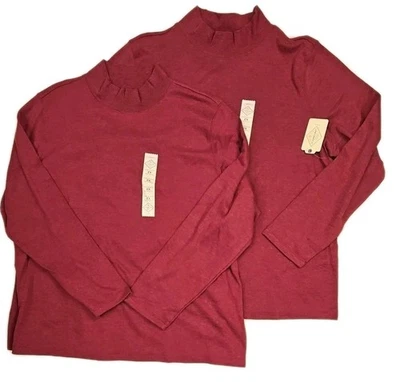 Lote de 2 Camisas Femininas St Johns Bay 2X Mockneck Manga Longa Marrom Novo com etiquetas - Imagem 1 de 4