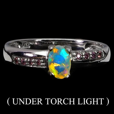 Anillo de plata de ley 925 ovalado ópalo de fuego 6x4 mm piedras preciosas rodolita joyería tamaño 8 Foto 1 de 4