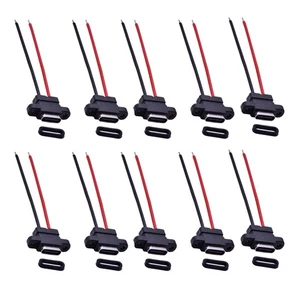 10PCS 5V Welding 2Pin Waterproof TYPE-C Female Power Socket Charging Adapter A - Afbeelding 1 van 7