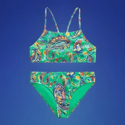 Traje de baño Polo Ralph Lauren estampado cachemir 2 piezas LGirls verde multi talla 14 Foto 1 de 4