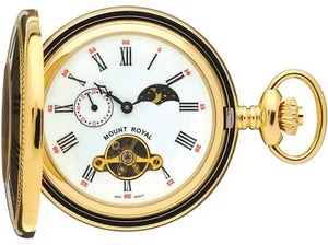 Skelett Taschenuhr vergoldet Halbjäger mit Mondphasen 17 Juwelenbox - Bild 1 von 4