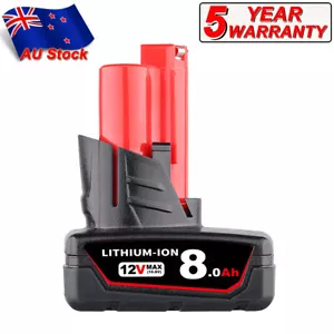 12V 8.0Ah Li-Ion Battery For Milwaukee M12 48-11-2402 48-11-2412 48-11-2440 M12B - Picture 1 of 9