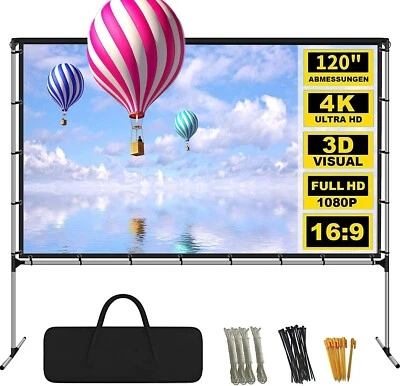 Projector Screen with Stand 120 Inch Foldable Portable Movie Screen 16:9 - Image 1 of 4