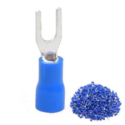 1000 × Blue 16-14AWG #4 Stud Insulated Spade Fork Terminals Connector SV2-3.2S - Image 1 of 4