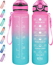 Water Bottle 32Oz with Straw, Motivational Water Bottle with Time Marker & Buckl