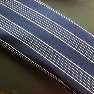 Vintage Dark Blue Woven White Stripe Fabric Material Retro Cotton 5 Yd 182"x 44" - Picture 1 of 5
