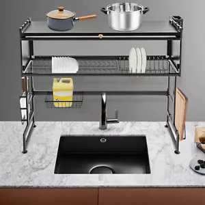 Kitchen 2-Tier Dish Drying Rack Cutlery Holder Drainer Organizer with Lid Cover - Picture 1 of 37