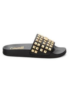 NUOVI CON SCATOLA ROBERTO CAVALLI CLASSE Sandali con borchie a piramide NERI TAGLIA 8 - Foto 1 di 6