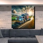 American Icon Semi Truck Flag Art Canvas Wrap Print Mancave Sized up to 40 x 40"