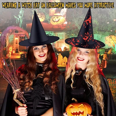 NEW Classic Black Witch Hat OR  black w/red foil handprints Size large choice - Image 1 of 4