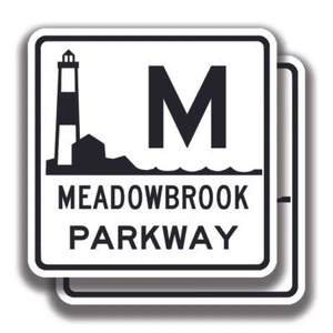 NEW YORK MEADOWBROOK PARKWAY STICKER 2 Decals Road Sign Bogo Highway Car Bumper - Picture 1 of 1
