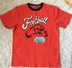 NWT Gap Kids Boy's Orange Football Grizzlies Ringer Tee Shirt Top L 10 Yrs.