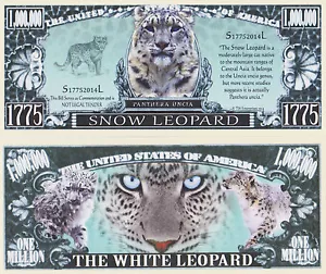 RARE: Snow Leopard $1,000,000 Novelty Note, Wild Animals Buy 5 Get one FREE - Picture 1 of 4