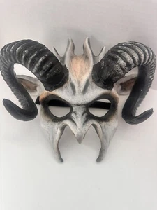 Demon Devil Satan with Black Horns Masquerade Mask - White - Picture 1 of 8