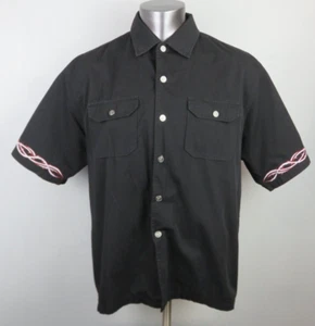 Chrome Eagle Mechanic Metal Snap Button Front Black Shirt Size XL Battle Axes - Picture 1 of 6
