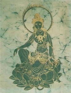 OLD BATIK ART HINDU BUDDHIST SARASWATI GODDESS LEARNING MUSIC SCIENCE JAVA GUARD - Picture 1 of 3