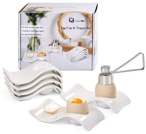 Egg Cups Set of 6, Ceramic Egg Holder+ Boiled Egg Cutter, White Egg Cup - Picture 1 of 5