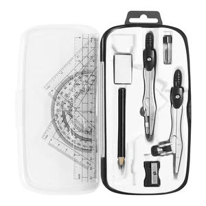 Math Geometry Kit Sets 10 Piece Student Supplies with Shatterproof Storage Box, - Picture 1 of 8