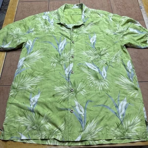 Tommy Bahama Hemd Herren Gr. M 100% Seide Blumenmuster Grün Knopfleiste Kurzarm - Bild 1 von 5