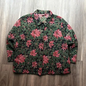 Woman’s 90’s Vintage Holiday Tapestry Jacket Size XL Poinestta Christmas Boxy  - Bild 1 von 5