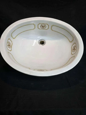 Vintage 14x17 NOS White Ceramic Gold Eagle Under Mount Sink Bath Bathroom  - Image 1 of 3