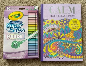 CALM Rest, Relax, Coloring Images WITH Crayola 20 Super Tips Pastel Markers - Picture 1 of 10