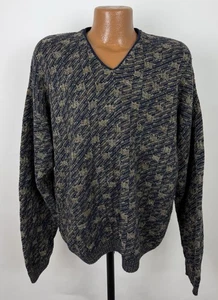 Suéter Vintage Años 90 Abuelo Para Hombres XL Cuello en V Pullover Azul Marino Beige Geométrico - Imagen 1 de 14