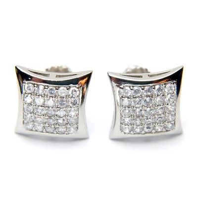 Brincos quadrados folheados a prata dourada micro pavê gelado CZ cúpula soprada 12 mm 905 - Imagem 1 de 2