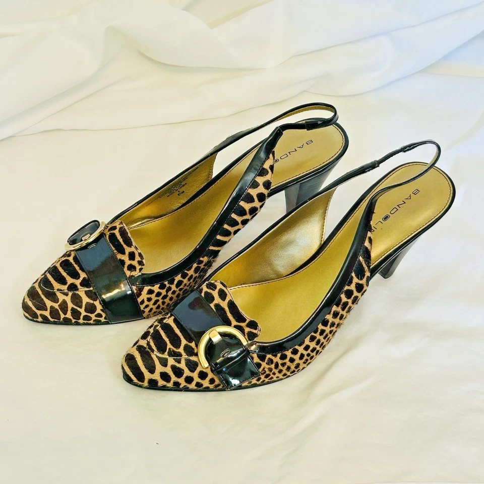 Zapatos de Vestir Bandolino Talla 8.5M Estampado Animal Marrón Cuero de Becerro Tacón Cordones Foto 1 de 4