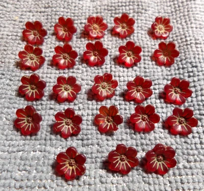 23 винтажные антикварные стеклянные миниатюрные пуговицы с картинками КРАСНЫЕ ЦВЕТЫ - Изображение 1 из 4