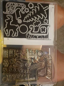 Stampin Up Santas SLEIGH Stamp Set & Dies Framelits Reindeer Tree Presents Santa - Picture 1 of 3