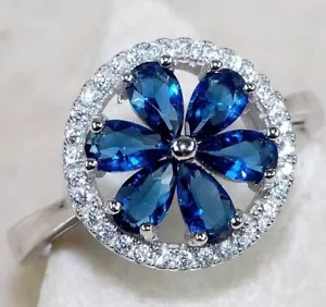 1CT Treated Blue Sapphire & Topaz 925 Sterling Silver Ring Sz 7 UB2-1 - Picture 1 of 2