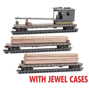 Micro Trains ~ N Scale ~ Flat Cars ~ Weathered 3-Pack with Log Loads ~ 98302254 - Picture 1 of 3